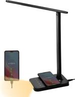 💡 wireless charging led desk lamp with usb port, 5 brightness settings, touch control, auto timer, eye-friendly dimmable table light for home office - black (adapter included) логотип