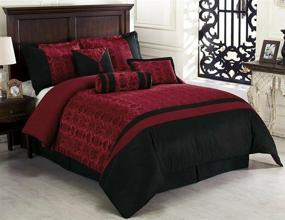 img 4 attached to Luxurious and Bold: Chezmoi Collection Dynasty Black Red Jacquard 7-Piece Comforter Set, California King