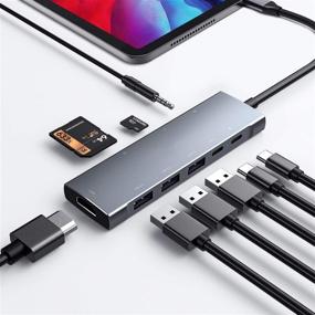 img 4 attached to 🔌 Premium 9-in-1 USB C HUB for iPad Pro: 2021/2020/2018 - 12.9/11 inch, iPad Air 4, Docking Station with 4K HDMI, USB-C PD Charging, SD/Micro Card Reader, USB 3.0, 3.5mm Headphone Jack & Type C Data