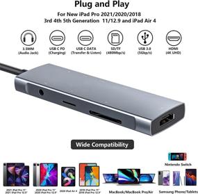 img 3 attached to 🔌 Premium 9-in-1 USB C HUB for iPad Pro: 2021/2020/2018 - 12.9/11 inch, iPad Air 4, Docking Station with 4K HDMI, USB-C PD Charging, SD/Micro Card Reader, USB 3.0, 3.5mm Headphone Jack & Type C Data