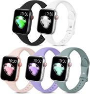 📱 повысьте свой опыт работы с apple watch с eomtam 5 pack спортивными узкими браслетами: узкими силиконовыми мягкими заменяемыми ремешками для iwatch series 7 6 5 4 3 2 1 se (38mm/40mm/41mm, цвет1) логотип