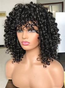 img 3 attached to Парик CiCi Afro Short Kinky Curly: Современные челки и объемные волнистые волосы для чернокожих женщин - 12 дюймов впереди, 14 дюйм в задней части.