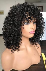 img 2 attached to Парик CiCi Afro Short Kinky Curly: Современные челки и объемные волнистые волосы для чернокожих женщин - 12 дюймов впереди, 14 дюйм в задней части.