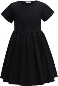 img 4 attached to 👗 Stylish TriKalor Girls A-Line Pleated Dress: Short Sleeve, Solid Color, with Pockets for Casual Wear