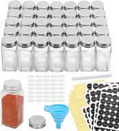 🌶️ aozita 36 pcs glass spice jars: square bottles with shaker lids, airtight metal caps, labels, chalk marker, and silicone funnel logo