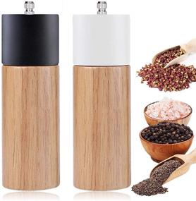 img 4 attached to 🌶️ Premium 2 Pack Salt and Pepper Grinder Set - Adjustable Coarseness, Refillable Ceramic Rotors, Wood Pepper Mill - Ideal for Sea Salt, Black Peppercorn - 6.5inch