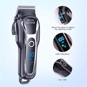 img 1 attached to 💈 Профессиональные беспроводные машинки для стрижки волос для мужчин - серебристый набор для стрижки бороды Homme Barbers Grooming с аккумулятором и LED-дисплеем.