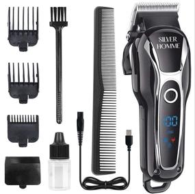 img 4 attached to 💈 Профессиональные беспроводные машинки для стрижки волос для мужчин - серебристый набор для стрижки бороды Homme Barbers Grooming с аккумулятором и LED-дисплеем.