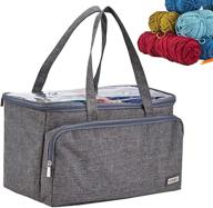 🧶 convenient grey homest yarn storage bag: portable knitting tote for yarn skeins, crochet hooks & knitting needles (up to 16 inches), clear top & 3 oversized grommets included logo