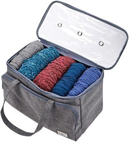 img 3 attached to 🧶 Convenient Grey HOMEST Yarn Storage Bag: Portable Knitting Tote for Yarn Skeins, Crochet Hooks & Knitting Needles (up to 16 inches), Clear Top & 3 Oversized Grommets Included