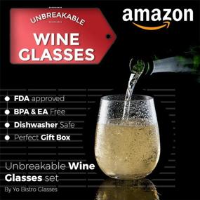 img 3 attached to 🍷 YO BISTRO Unbreakable Stemless Wine Glasses, Set of 4, Perfect Gift Box, 100% Tritan Shatterproof Plastic, 16 Oz, Dishwasher Safe