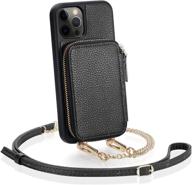 📱 zve black zipper iphone 12 pro max crossbody wallet case with credit card holder wrist strap purse cover for women | compatible with iphone 12 pro max, 6.7 inch 5g 2020 logo