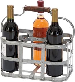 img 4 attached to 🍷 Galvanized Gray Finish Farmhouse Wine Holder with Handle, Deco 79, 6-Slot Metal, One Size