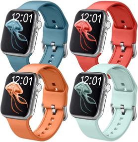 img 4 attached to Band4U Pack 4 Silicone Bands Compatible With Apple Watch Band 41Mm 45Mm 38Mm 40Mm 42Mm 44Mm Cell Phones & Accessories