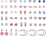 bevan hypoallergenic stainless steel mix color girls stud earrings sets – unicorn, mermaid, dolphin, tassel, rainbow heart cz – teens girls earrings set logo