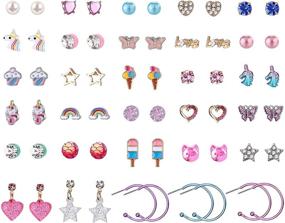 img 4 attached to Bevan Hypoallergenic Stainless Steel Mix Color Girls Stud Earrings Sets – Unicorn, Mermaid, Dolphin, Tassel, Rainbow Heart CZ – Teens Girls Earrings Set