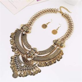 img 3 attached to 💃 LZHLQ Fashion Bib Necklace Bohemian Coin Statement Necklace and Earrings Set for Girls - Punk Ethnic Style Jewelry for Women