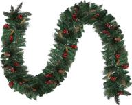 🎄 9 foot non-lit christmas garland for mantle, fireplace, outdoor or indoor decorations - greenery garland for stairs, railing, door, or christmas tree - 4e's novelty logo