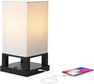 modern asian bedroom nightstand lamp with usb ports - brightech maxwell: wood frame, soft led light & black finish логотип