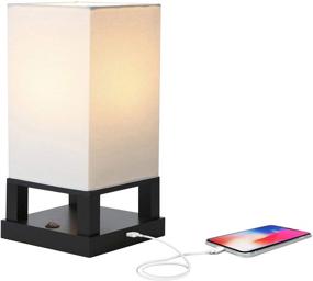 img 4 attached to Modern Asian Bedroom Nightstand Lamp with USB Ports - Brightech Maxwell: Wood Frame, Soft LED Light & Black Finish