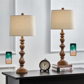 img 4 attached to 🔌 OYEARS USB Table Lamp Set of 2 for Living Room Resin 27 3/4" H Retro Lamp with 2 USB Port for Bedroom Vintage Decor (Brown 333)