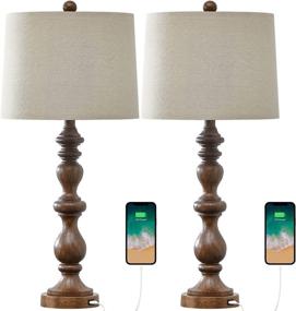 img 1 attached to 🔌 OYEARS USB Table Lamp Set of 2 for Living Room Resin 27 3/4" H Retro Lamp with 2 USB Port for Bedroom Vintage Decor (Brown 333)