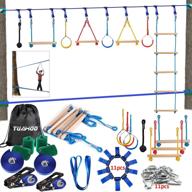 🧗 tuahoo 100 ft slackline ninja warrior obstacle course for kids and adults - outdoor family fun with gym rings, wooden bars, climbing ladder, and 1.2m arm trainer логотип