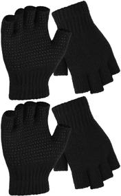 img 4 attached to Cooraby Fingerless Gloves Knitted Stretchy Men's Accessories