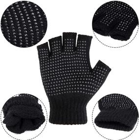 img 2 attached to Cooraby Fingerless Gloves Knitted Stretchy Men's Accessories