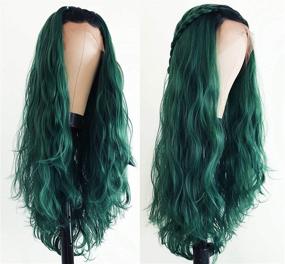 img 1 attached to 🌿 24 Inch Friya Green Wig - Glueless Lace Front Wigs with Baby Hair, Dark Rooted Ombre Green 2 Tone Color, Long Loose Curly Wavy Hairstyle, Heat Resistant Synthetic Fiber, Natural Hairline