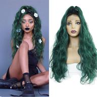 🌿 24 inch friya green wig - glueless lace front wigs with baby hair, dark rooted ombre green 2 tone color, long loose curly wavy hairstyle, heat resistant synthetic fiber, natural hairline logo