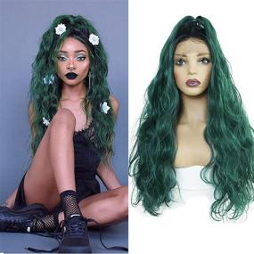 img 4 attached to 🌿 24 Inch Friya Green Wig - Glueless Lace Front Wigs with Baby Hair, Dark Rooted Ombre Green 2 Tone Color, Long Loose Curly Wavy Hairstyle, Heat Resistant Synthetic Fiber, Natural Hairline