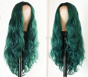 img 3 attached to 🌿 24 Inch Friya Green Wig - Glueless Lace Front Wigs with Baby Hair, Dark Rooted Ombre Green 2 Tone Color, Long Loose Curly Wavy Hairstyle, Heat Resistant Synthetic Fiber, Natural Hairline