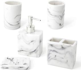 img 4 attached to 🛁 Enhance Your Bathroom with a Stylish 5pcs Grey Accessory Set