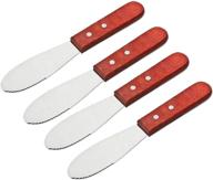 versatile stainless steel 8” (4) butter spreader knives set – wide edges, deluxe design with wood handle - ideal for sandwiches, cream cheese, condiments! essential kitchen tools. logo