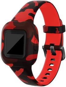 img 3 attached to 🌳 RuenTech Camouflage Silicone Wristband Straps for Garmin Vivofit jr 3 - Replacement Watch Bands for Kid's Vivofit jr. 3 Fitness Tracker (Camo-Red)