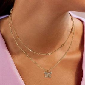 img 3 attached to 🦋 14k Gold Plated Layered Necklace with Butterfly, Snake, Crystal Heart Pendant - Dainty Chain Trendy Jewelry Gift for Teen Girls and Women