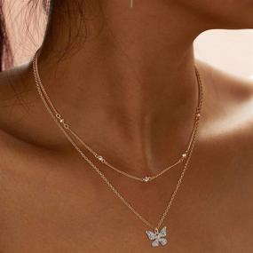 img 1 attached to 🦋 14k Gold Plated Layered Necklace with Butterfly, Snake, Crystal Heart Pendant - Dainty Chain Trendy Jewelry Gift for Teen Girls and Women