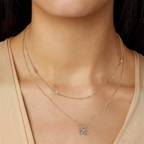 img 2 attached to 🦋 14k Gold Plated Layered Necklace with Butterfly, Snake, Crystal Heart Pendant - Dainty Chain Trendy Jewelry Gift for Teen Girls and Women