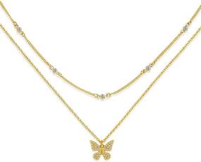 img 4 attached to 🦋 14k Gold Plated Layered Necklace with Butterfly, Snake, Crystal Heart Pendant - Dainty Chain Trendy Jewelry Gift for Teen Girls and Women