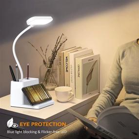 img 2 attached to 💡 Rechargeable Desk Lamp for Home Office with Pen Holder & Phone Holder - Flexible Gooseneck Table Light for Kids, Students, Dorm - 3 Color Modes, Eye-Caring Reading Lamp