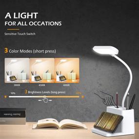img 3 attached to 💡 Rechargeable Desk Lamp for Home Office with Pen Holder & Phone Holder - Flexible Gooseneck Table Light for Kids, Students, Dorm - 3 Color Modes, Eye-Caring Reading Lamp