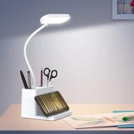 💡 rechargeable desk lamp for home office with pen holder & phone holder - flexible gooseneck table light for kids, students, dorm - 3 color modes, eye-caring reading lamp логотип