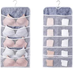 img 4 attached to 👙 Space-Saving Dual-Sided Hanging Closet Organizer with Pockets - Wall Shelf Wardrobe Storage Bags Space Saver Bag Mesh Pockets with Metal Hanger for Underwear, Stocking, Bra and Sock (Set of 15 Gray, Non-Woven)