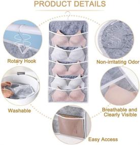 img 3 attached to 👙 Space-Saving Dual-Sided Hanging Closet Organizer with Pockets - Wall Shelf Wardrobe Storage Bags Space Saver Bag Mesh Pockets with Metal Hanger for Underwear, Stocking, Bra and Sock (Set of 15 Gray, Non-Woven)