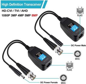 img 3 attached to 8MP Passive Video Power Balun BNC DC to RJ45 Network Transceiver Cat5/Cat6 Adapter for Full HD CCTV DVR Security Surveillance Camera System AHD/TVI/CVI/CVBS - Pack of 5 Pairs