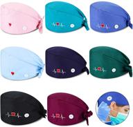 👒 8-piece satinior bouffant caps with buttoned sweatband, tie-back turban caps for women and men logo