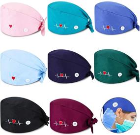 img 4 attached to 👒 8-Piece SATINIOR Bouffant Caps with Buttoned Sweatband, Tie-Back Turban Caps for Women and Men