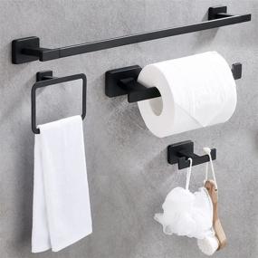 img 4 attached to DUFU 4-Piece Bathroom Hardware Set - Hand Towel Bar, Toilet Paper Holder, Towel Ring, and Robe Hook - Rustproof SUS304 Stainless Steel Bathroom Accessories Kit - Wall Mounted - Matt Black - 24 Inch