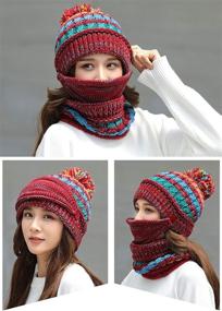 img 2 attached to 🧣 Women's Fleece Lined Knit Beanie Hat Scarf Mask Set - Warm and Soft Winter Slouchy Skull Cap with Pom